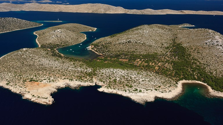 Saltworks on the island of Lavsa